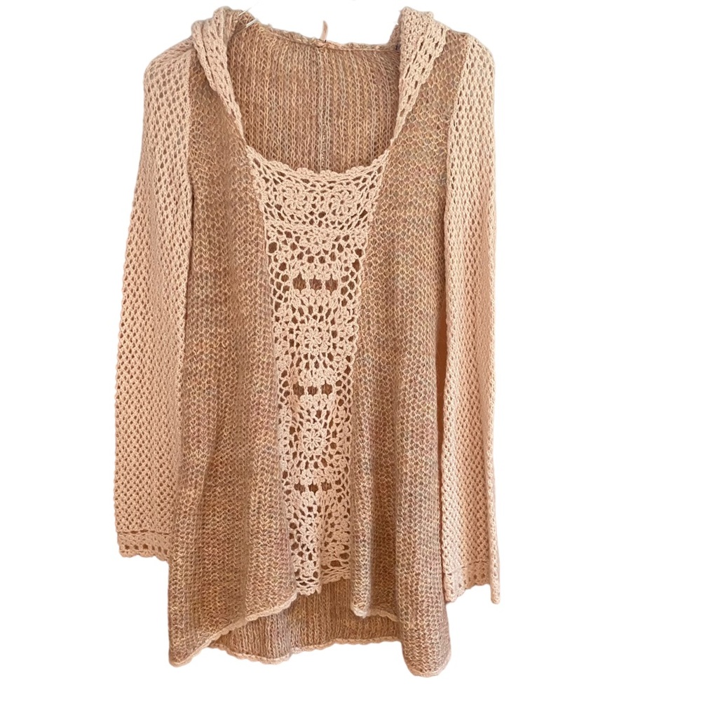 Free People ~ Merci Knit Crochet Pullover Hoodie